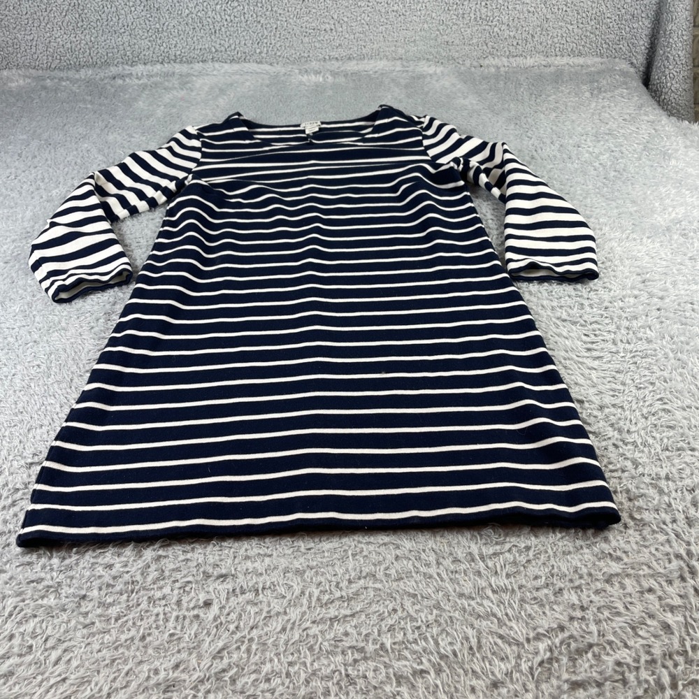 J.Crew Navy White Striped 3/4 Sleeve Boatneck Shift Dress XS E7077 SP18